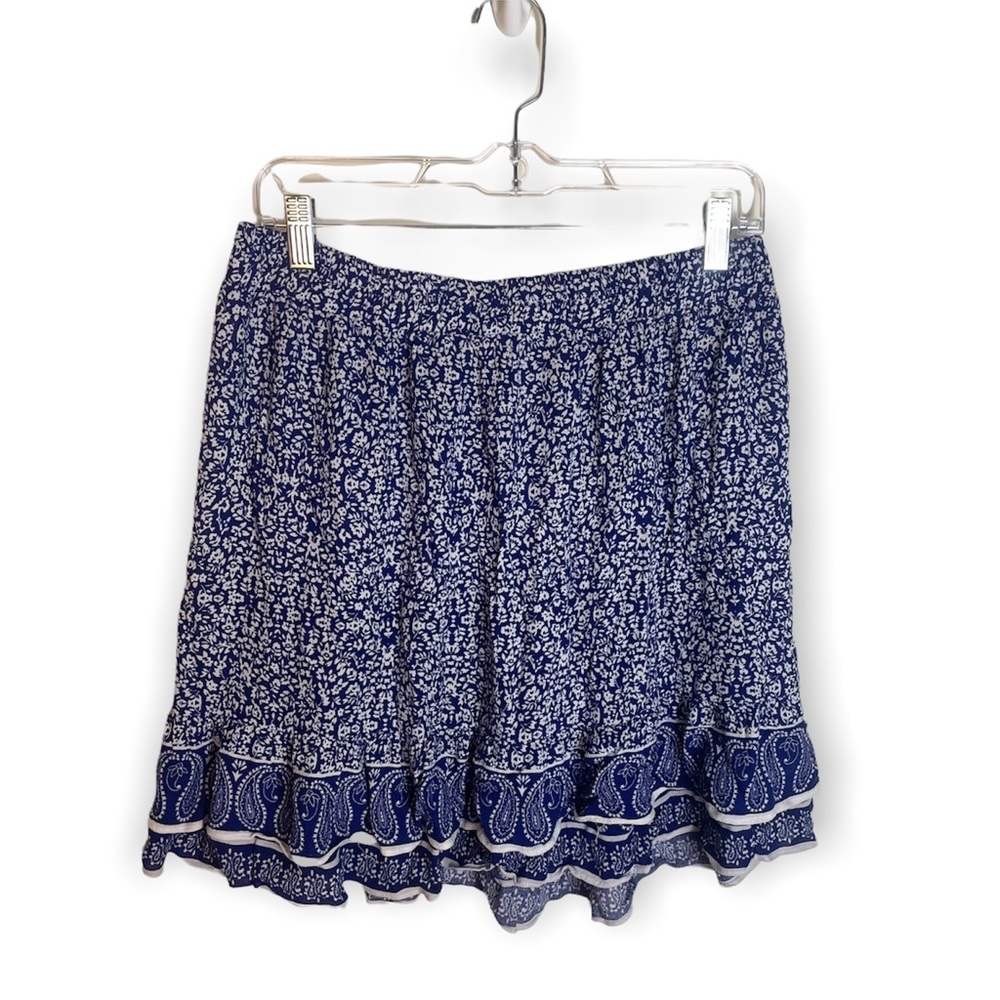 Ava Christine Blue and White Floral Ruffle Mini Skirt Size M